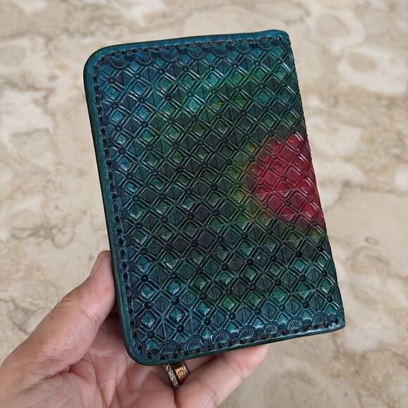 Handcrafted Leather Heavily Tooled & Painted Wallet - Picture 2 of 5